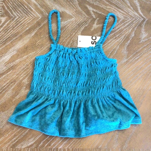 SO Juniors Aqua Blue Terry Cloth Smocked Peplum Tank Top Size Small - Picture 3 of 7